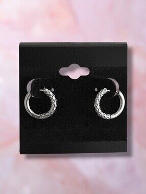 Textured Stainless Steel Hoop Earrings - 10mm